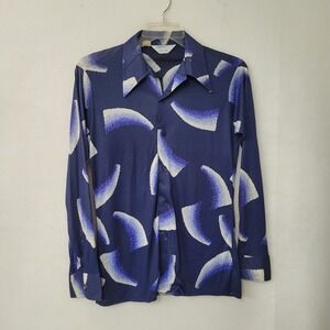Anderson-Little Shirt Men M Blue Vintage 60s 70s Tailored Designer Stretch Knit